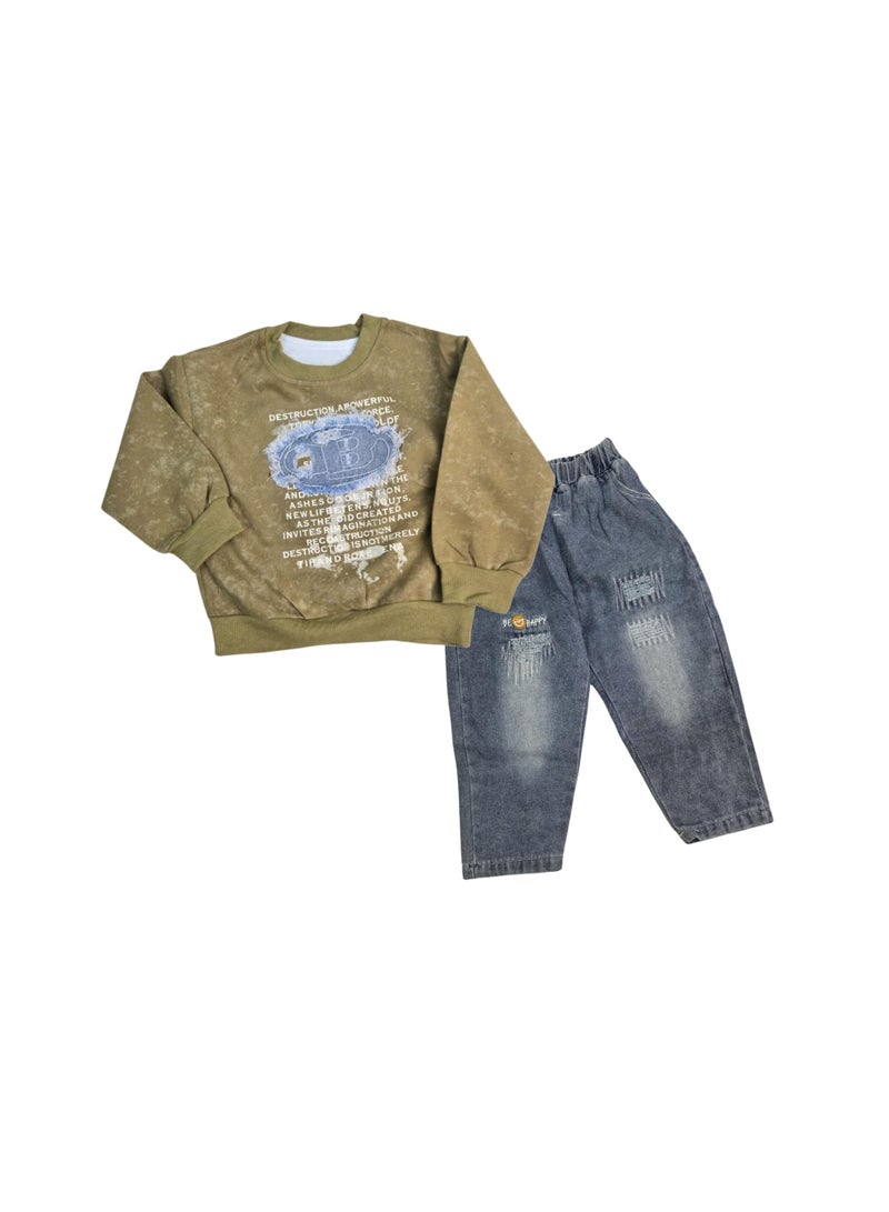 MINIIMODZ Minii Modz Denim Pant & Full Sleeve Shirt Top Set for Boys | Ethnic Inspired Clothes | Pant Top Set for Boy | Best Gift for Diwali & Festivals - Image 1